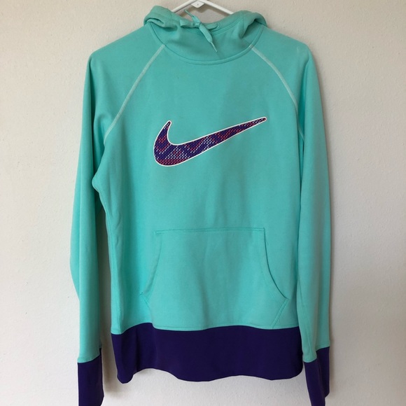 Nike Tops - Nike Check Therma Fit Teal/Purple Hoodie